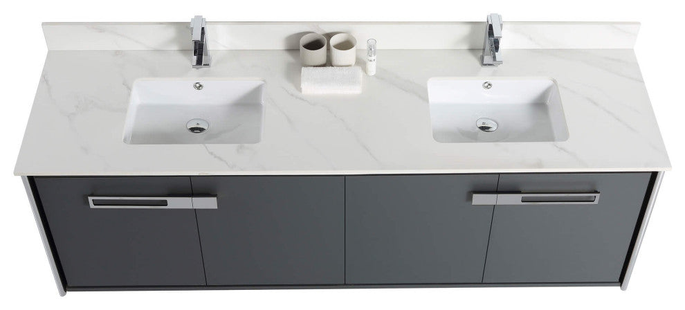 Oakville Wall Mount Bathroom Vanity, Onix Grey, 72", Chrome Hardware