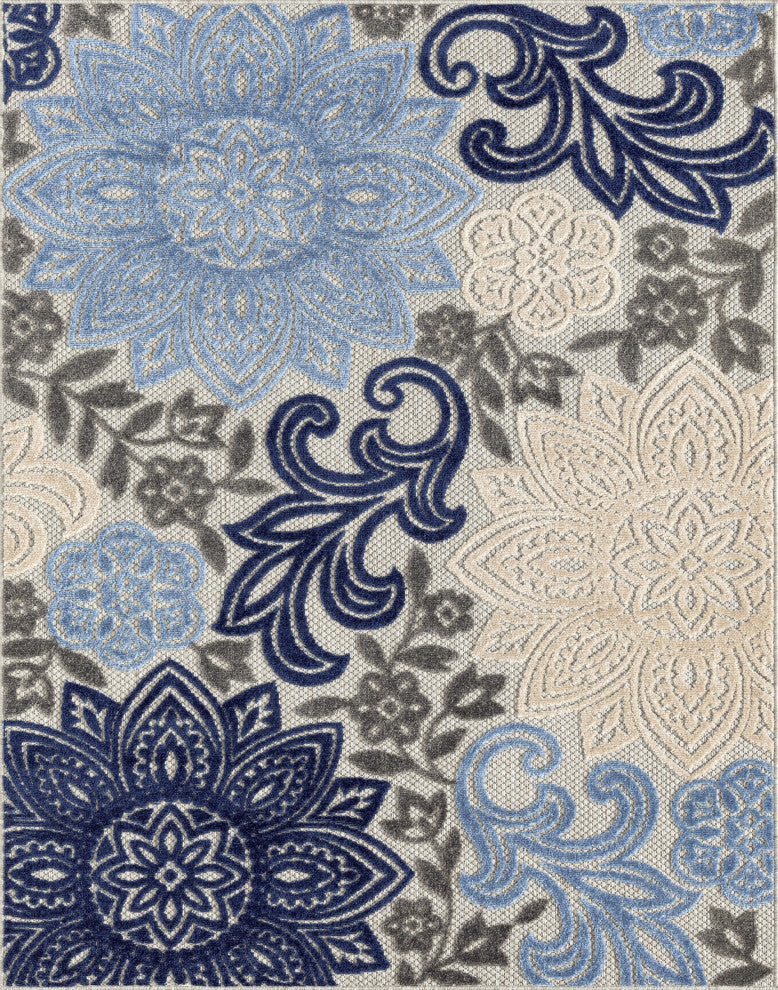 Omalley Modern Floral Area Rug, Blue & Gray, 7'11" X 10'3"