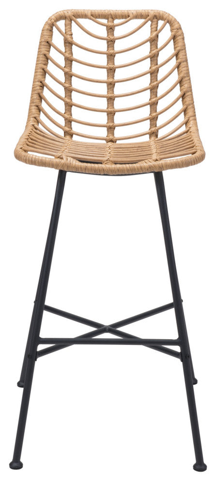 Bar Stool Chair Barstool, Set of 2, Steel Metal, Natural, Black, Outdoor Patio