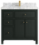 Sonoma 36 Center Sink Reeded Bath Vanity in Dark Forest Green 2" Carrara Marble