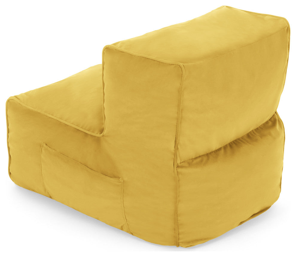 Caraway Modern Velvet Bean Bag Chair, Yellow