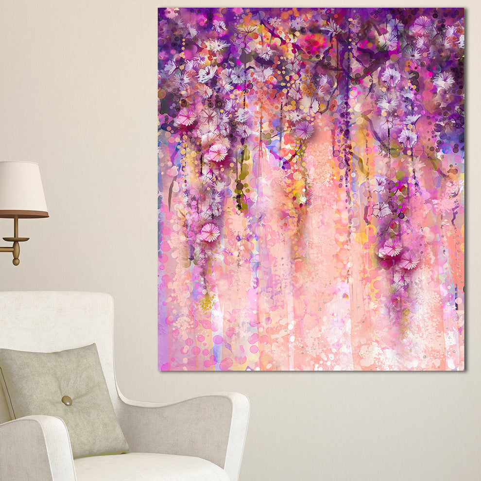 Pink and Violet Flowers Watercolor, Large Floral Canvas Artwork, 30"x40"