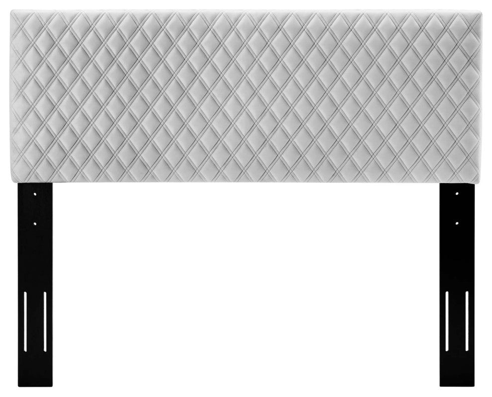 Headboard, Full Queen Size, Velvet, Light Gray, Modern Contemporary