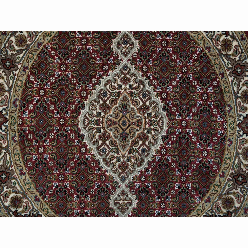 Mahogany Red Tebraz Mahi Design 175 KPSI Wool Hand Knotted Round Rug 3'4"x3'4"