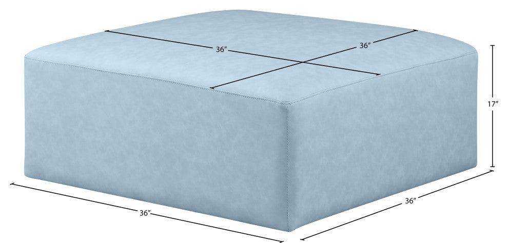 Cube Upholstered Modular Component, Light Blue, Vegan Leather, Ottoman