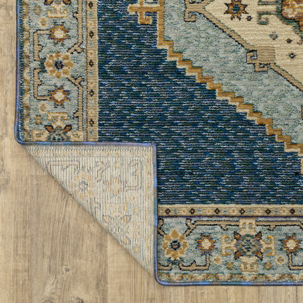 Adeline Traditional Double Medallion Blue/ Gold Area Rug Runner 2'3" x 8'
