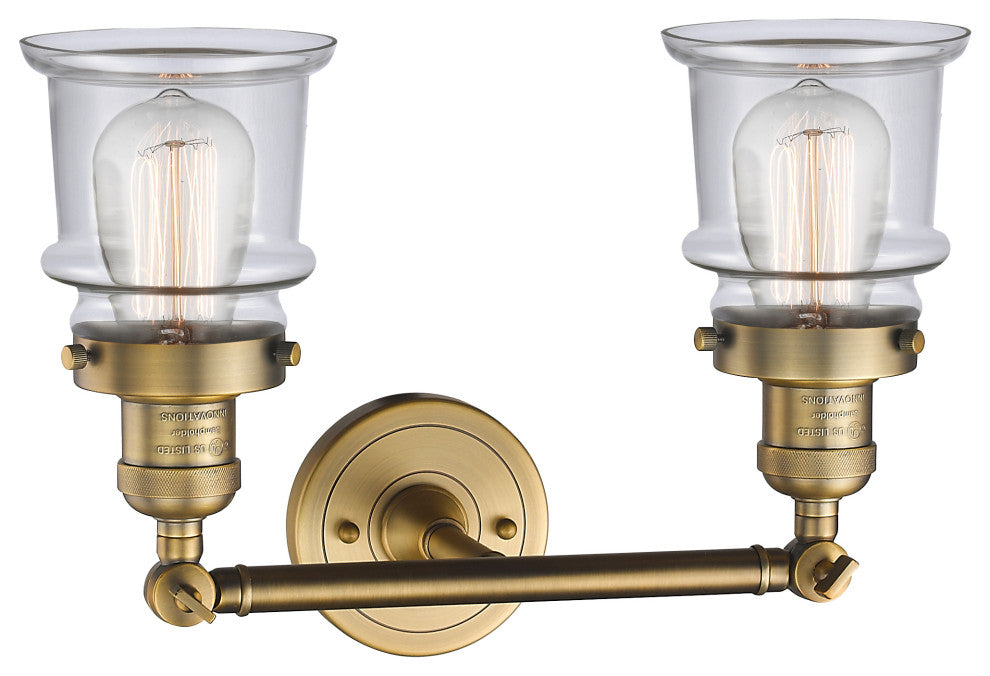 Small Canton 2-Light Bath Vanity-Light, Brushed Brass, Clear