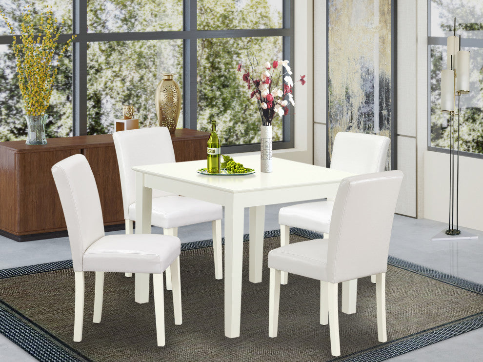5Pc Square 36" Table, Four Parson Chair, White Leg, Pu Leather Color White