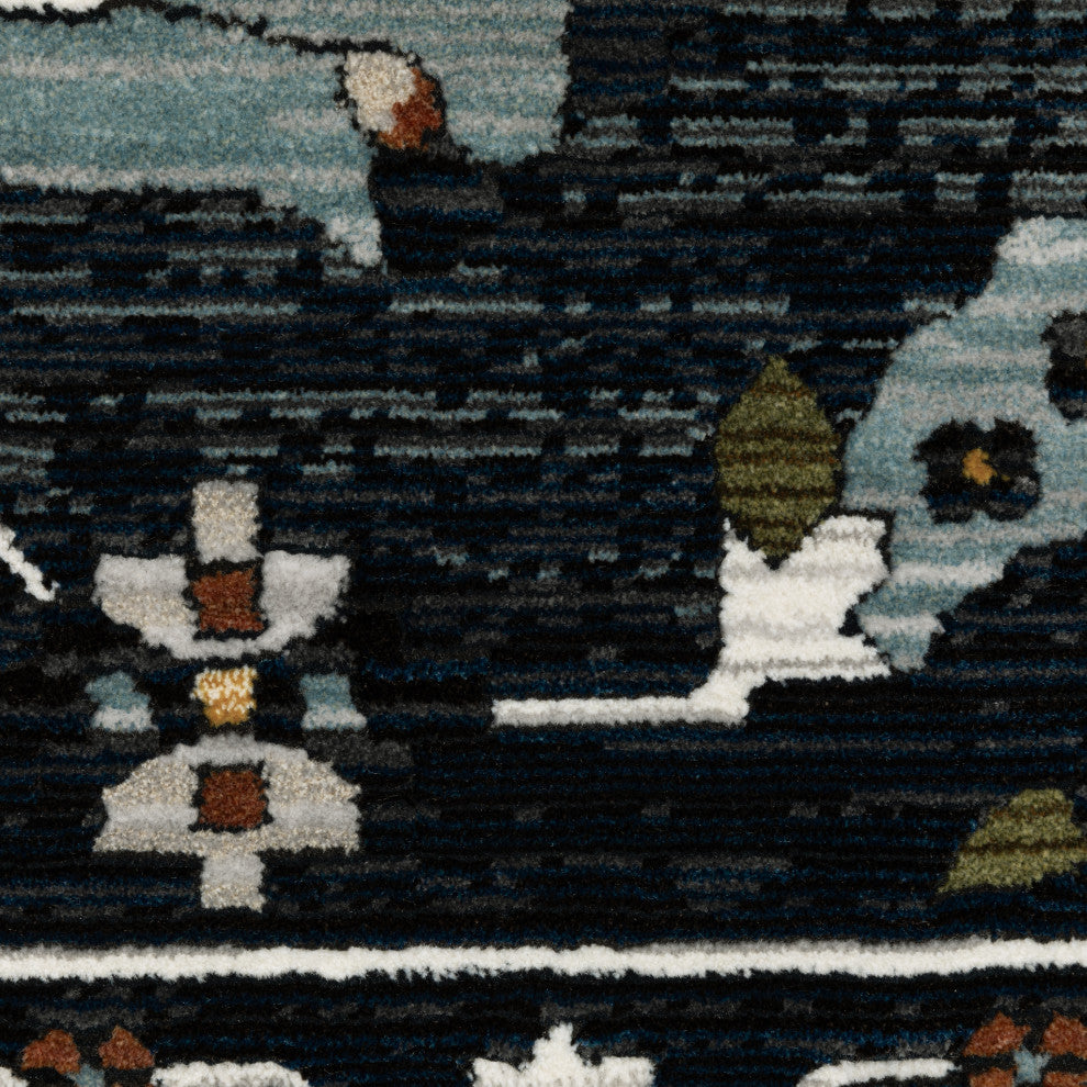 Keller Traditional Floral Navy/ Rust Area Rug, 5'3" x 7'6"