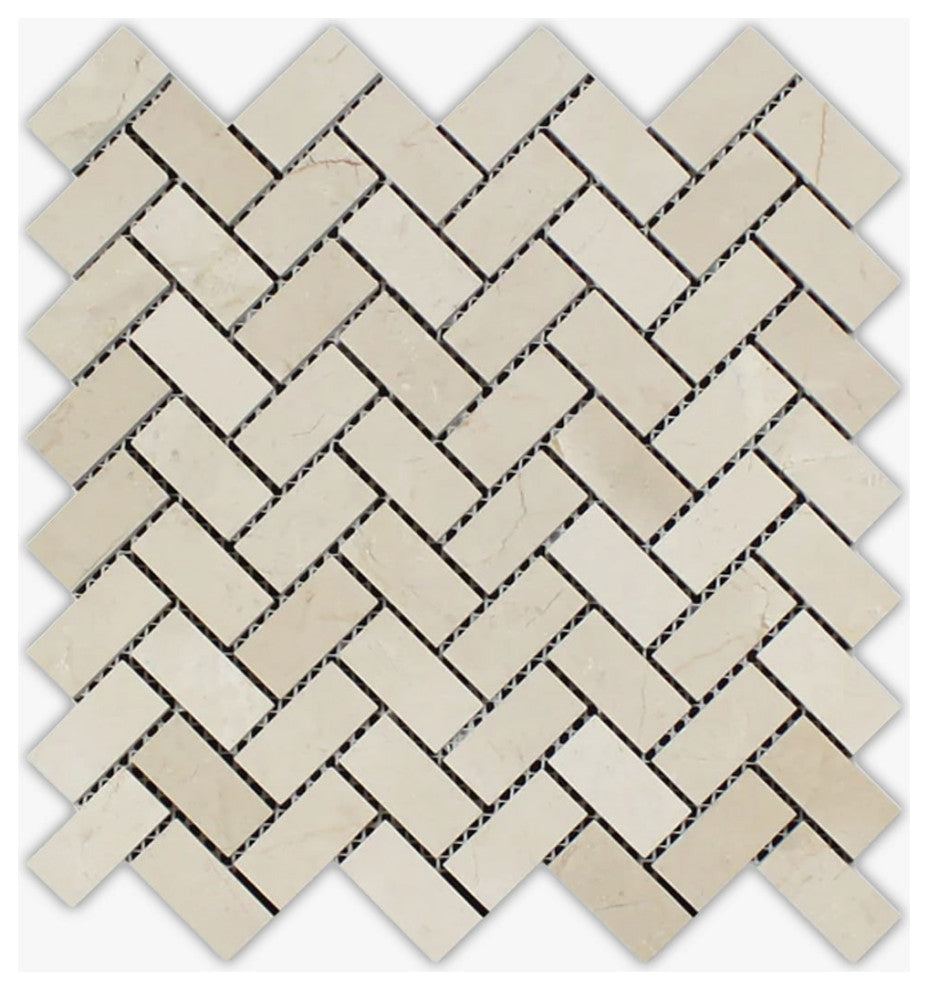 Crema Marfil Honed 3/4x2 Herringbone Marble Mosaic