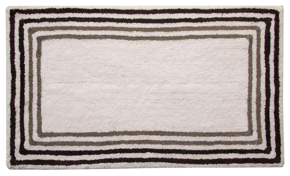Bath Rug Cotton, 2 Piece Set, 24"x17" and 34"x21", White and Multi Gray