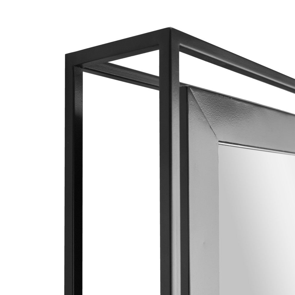 Black Rectangular Metal Framed Swivel Floating Wall Mirror