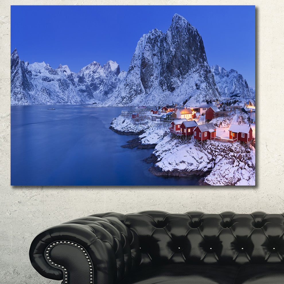 Fishermen Cabins in Winter, Oversized Seashore Canvas Art Print, 60x40