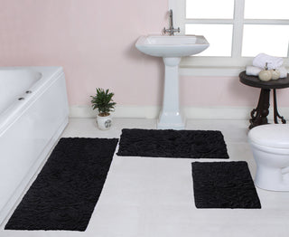Bell Flower Collection Tufted Bath Rug, 3-Piece Set With Runner, Black