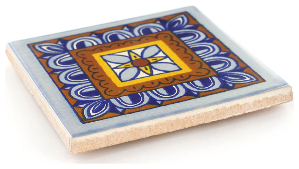 4.25"x4.25" Talavera Mexican Handmade Ceramic Tile, Veleta, Set of 45