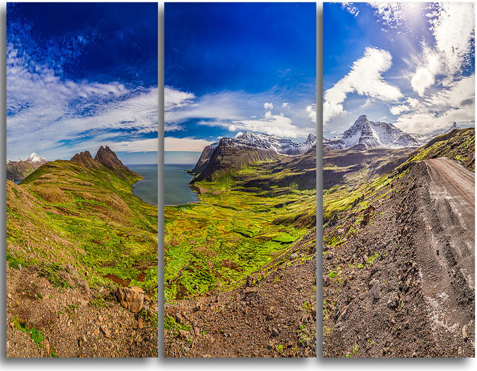 "Arctic Sea and Green Mountains" Metal Wall Art, 3 Panels, 36"x28"