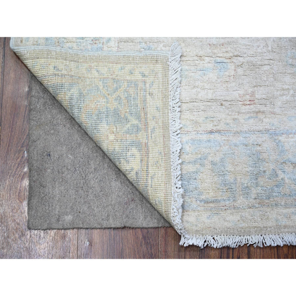 Gray Shiny Wool Hand Knotted White Wash Peshawar Oriental Rug, 3'9"x5'11"