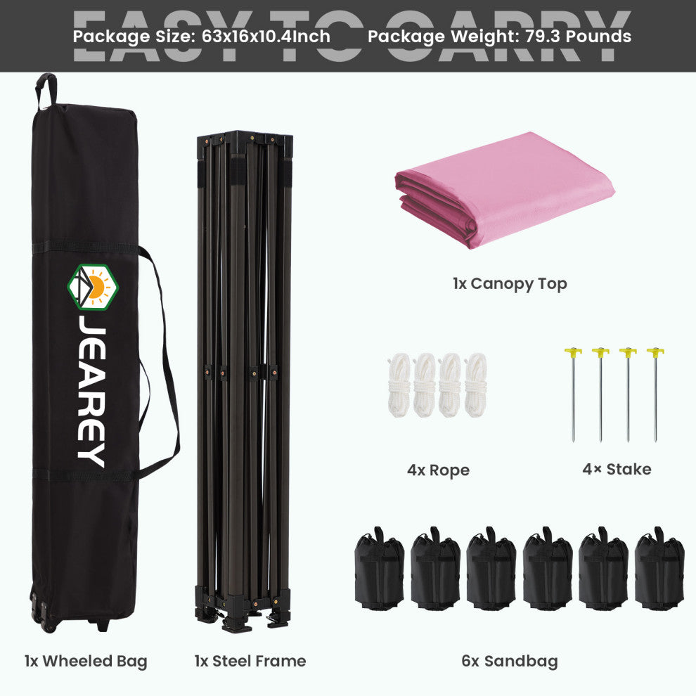 JEAREY Pop Up Canopy Tent, Outdoor Canopy, 4 Sand Bags, Pink, 10x20ft