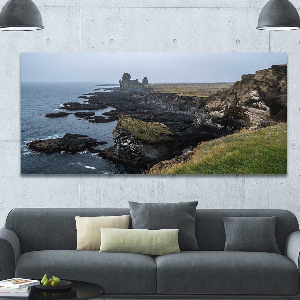 Rocky and Scenic Iceland Beach, Landscape Canvas Art Print, 60"x28"