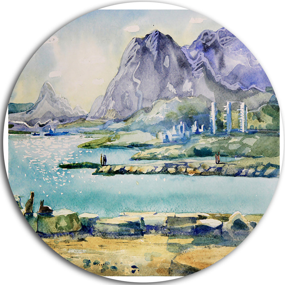 Watercolor Blue Hills, Landscape Disc Metal Wall Art, 11"