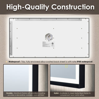 Apollo Anti-Fog Dimmable Vanity, LED Lighted Wall Mirror, Matte Black, 60"