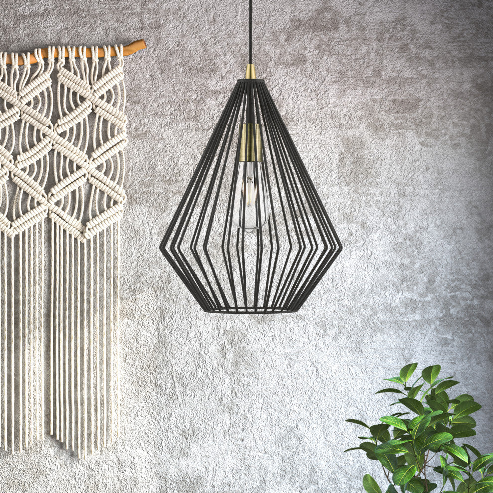 Linz 1 Light Textured Black With Antique Brass Accents Pendant
