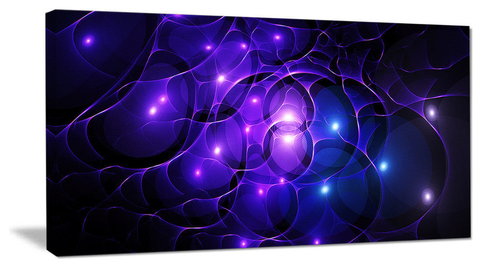 Blue Fractal Space Circles, Oversized Abstract Canvas Art Print, 60x28