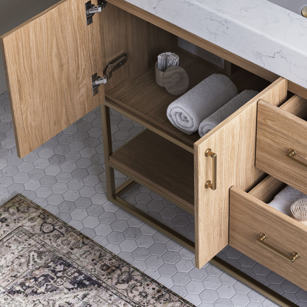 Bahia Bath Vanity, Oak, 36", Brushed Gold Hardware, Single, Freestanding