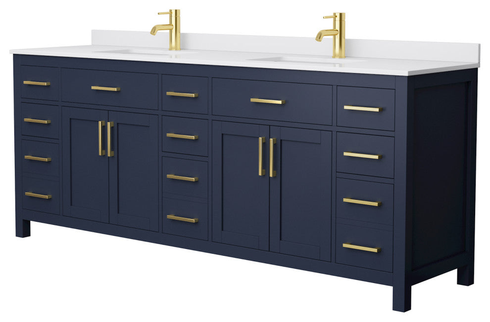 Beckett 84" Dark Blue Double Vanity, White Cultured Marble Top