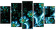 Bright Blue Fractal Flowery Sky, Contemporary Wall Art Canvas, 60"x32", 5 Panels