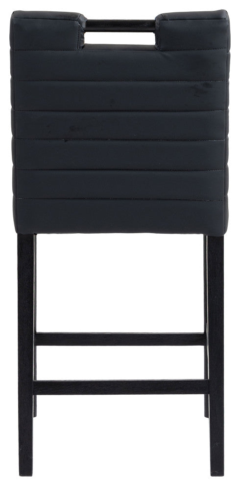 Aimee Upholstered Counter Stool, Black, Vegan Leather, Black Finish