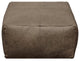Java Pouf Upholstered, Genuine Leather, Gray and Contrast Stitching