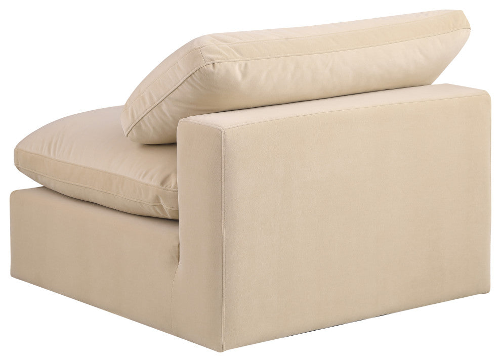 Comfy Beige Linen Textured Fabric Modular Chair, Beige, Velvet, Armless Chair