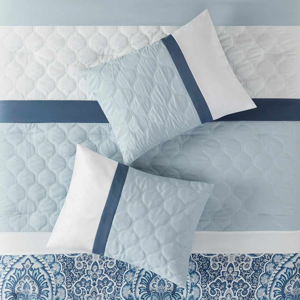 Shawnee Traditional Diamond Quilting 8-Piece Comforter Set, Blue, Queen