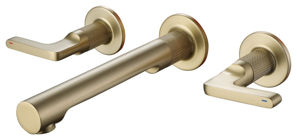 Two Handles Wall Mounted Bathroom Sink Faucet, Solid Brass, Brushed Gold