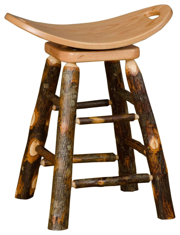 Hickory Log Swivel Saddle Stool, Hickory & Oak, 24 Inch
