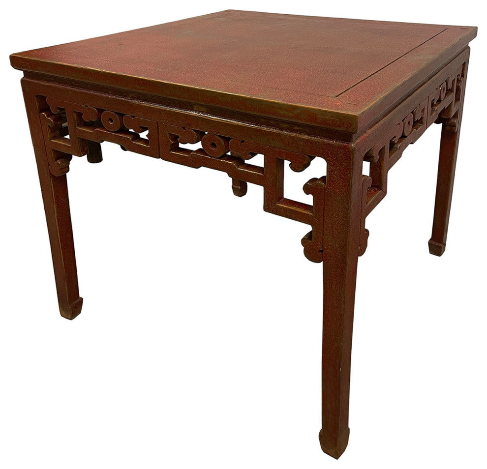 Consigned Vintage Chinese Red Lacquered Square Dining Table