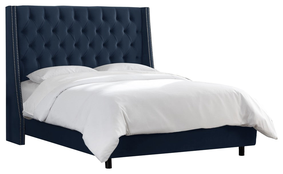 Williams King Nail Button Tufted Wingback Bed, Mystere Eclipse