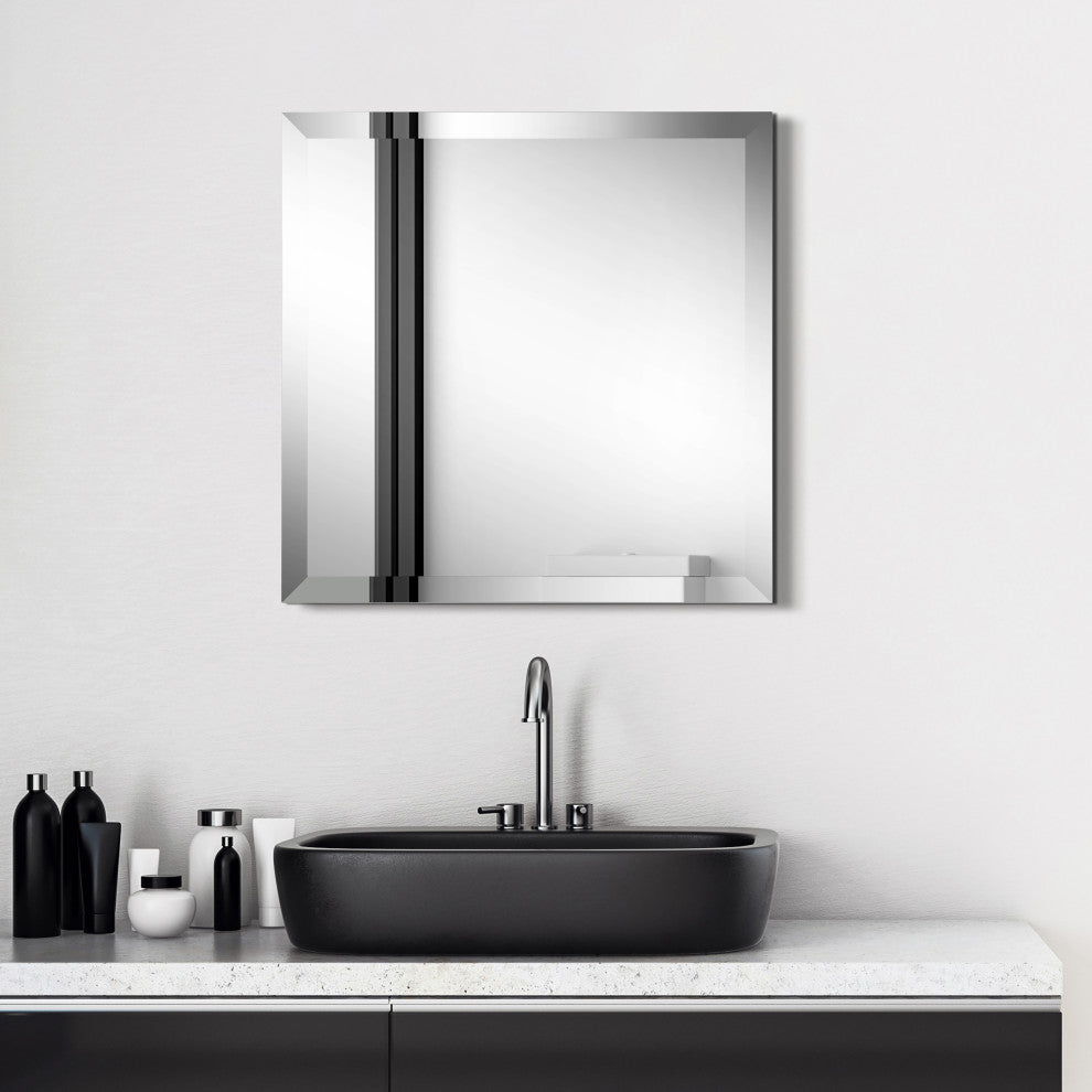 Frameless Beveled Prism Square Wall Mirror, 1" Beveled Edge, 24"x24"