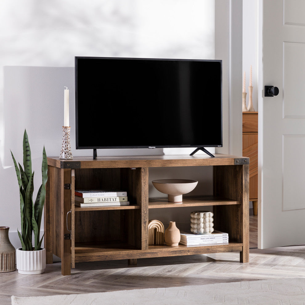 44" Rustic Farmhouse Barn Door Console, Rustic Oak
