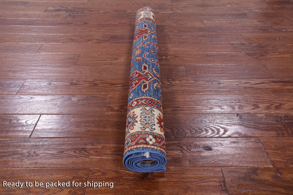 Super Kazak Geometric Handmade Wool Rug 4' 0" X 5' 11" Q10629