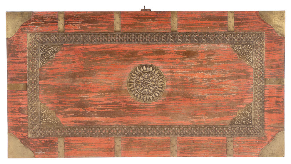 Nador Hand-Painted Brass Inlay Storage Trunk Coffee Table, Blush