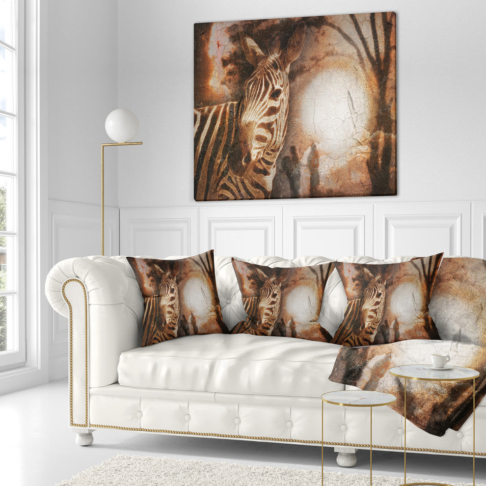 Vintage Style African Zebra African Throw Pillow, 16"x16"