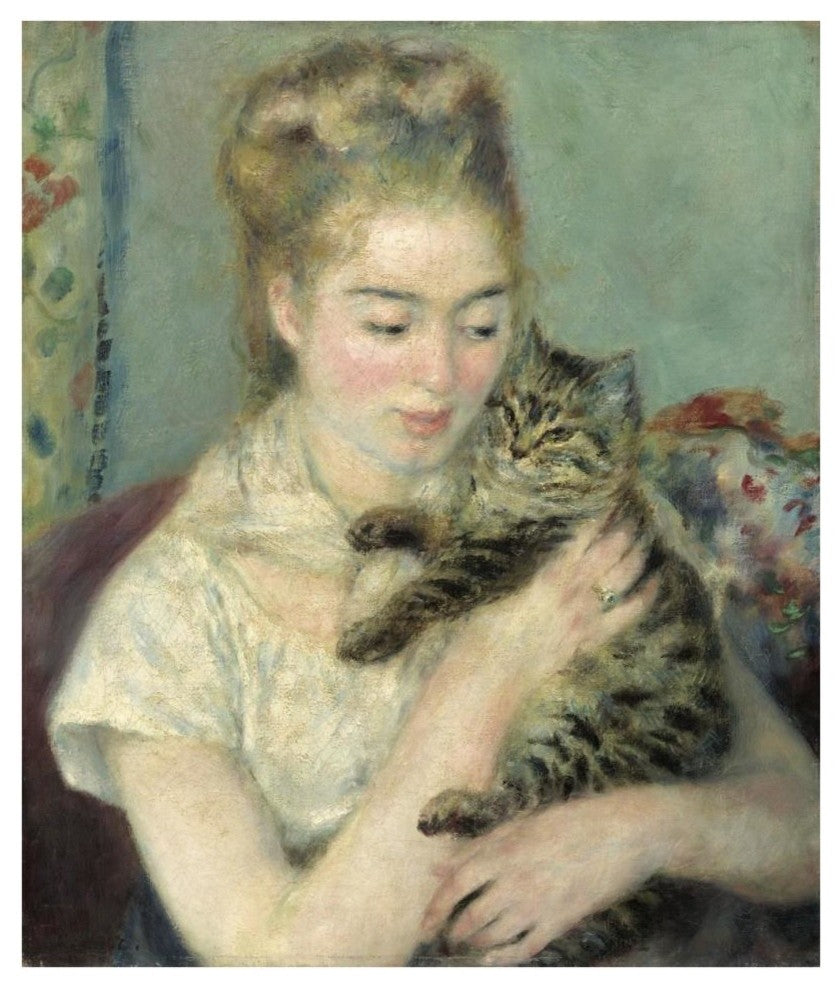 "Woman with a Cat" Digital Paper Print by Pierre-Auguste Renoir, 32"x38"