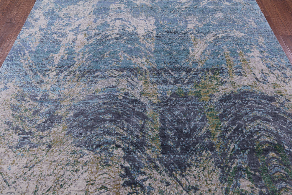 Hand-Knotted Abstract Wool & Silk Rug 7' 11" X 10' 2" - Q13075