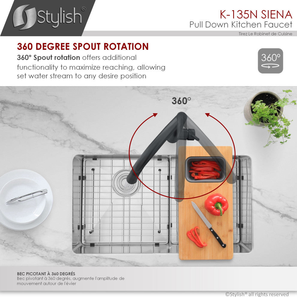 STYLISH Kitchen Sink Faucet Single Handle Pull Down Dual Mode Stainless Steel