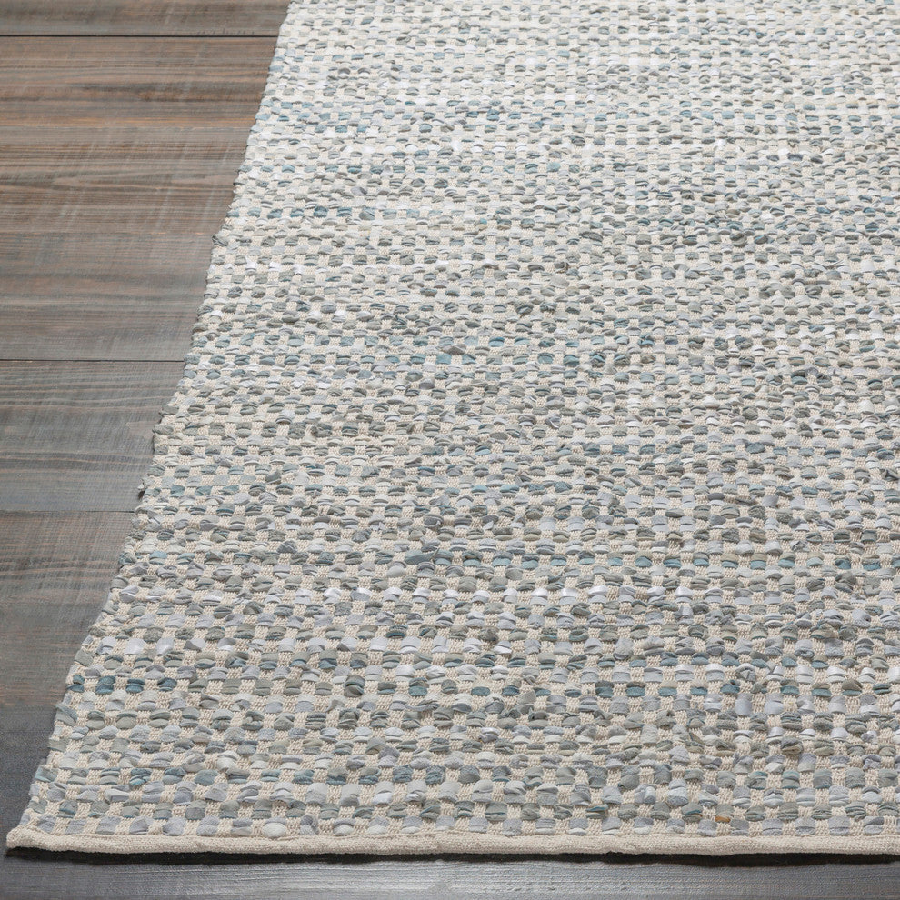 Jamie Hides and Leather Teal, Silver Gray Area Rug, 2'x3'
