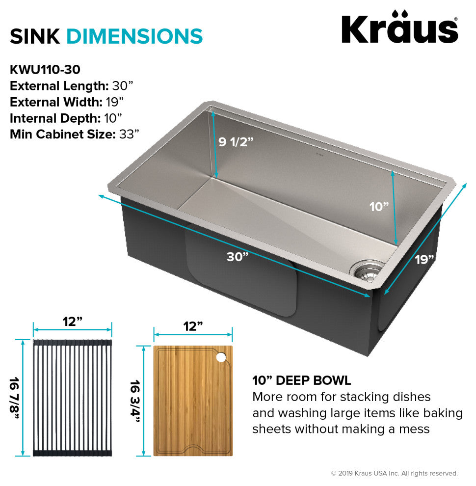 Undermount Stainless Steel Kitchen Sink With Garbage Disposal, 30" Kwu110-30