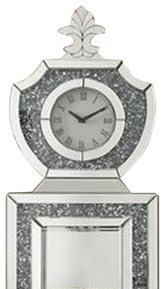Benzara BM269092 Grandfather Clock With 4 Compartments and Mirror Frame, Silver