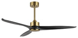 52" Solid Wood 3-Blade Propeller Ceiling Fan With Remote, Gold/Black
